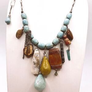 Vintage Artesian Sterling Silver and Turquoise with Mixed Gemstones Necklace